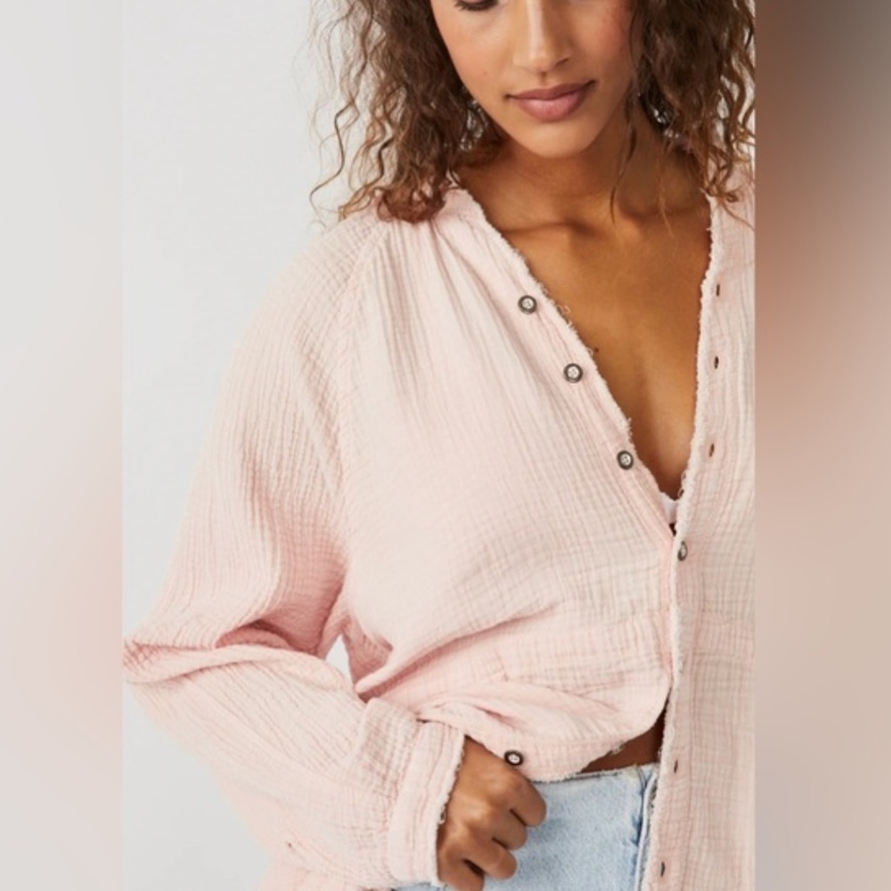 Free People We The Free Summer Daydream Buttondown Long Sleeve Oversized Tunic - Picture 4 of 12